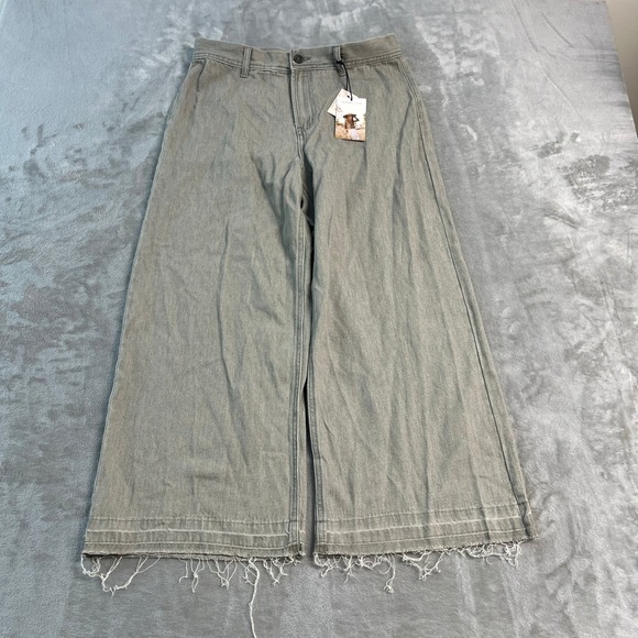 Sincerely Jules Pants - NWT Sincerely Jules Womens 9/29 Wide Leg Denim Pants Gray Green High Rise Boho